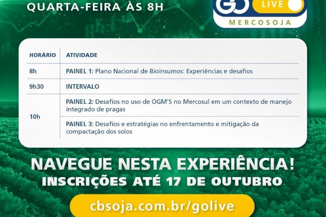 Bioinsumos, OGMs e compactação do solo serão debatidos no CBSoja GoLive