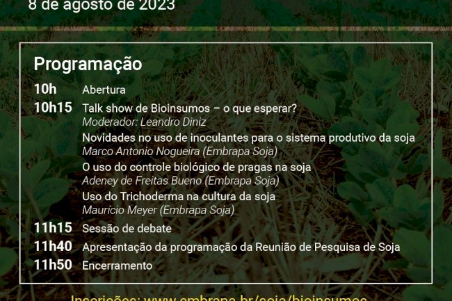 Embrapa Soja promove evento on-line sobre Bioinsumos