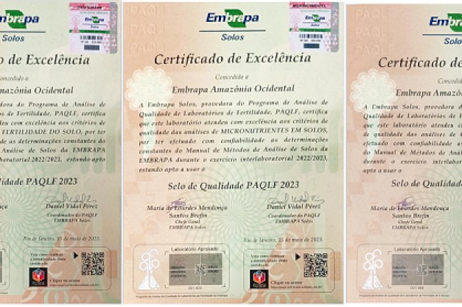 Laboratório de Solos e Plantas da Embrapa mantém Certificado de Excelência 2022/2023