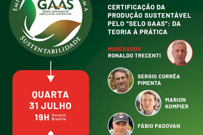 Live: Certificação da Produção Sustentável pelo "Selo GAAS"