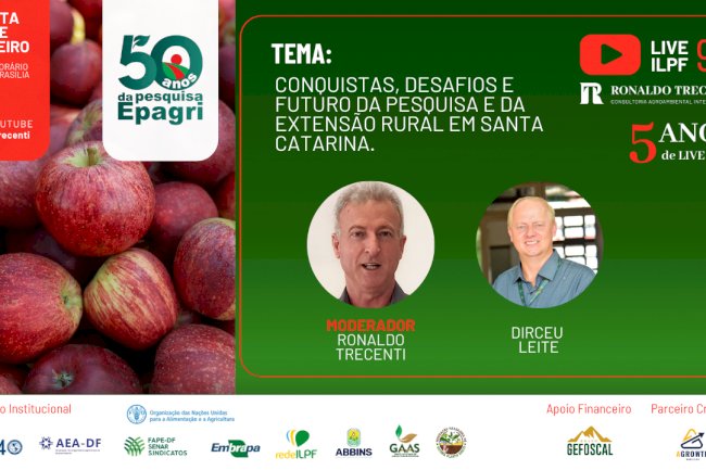Live celebra 70 anos de Extensão Rural e 50 anos de Pesquisa da Epagri