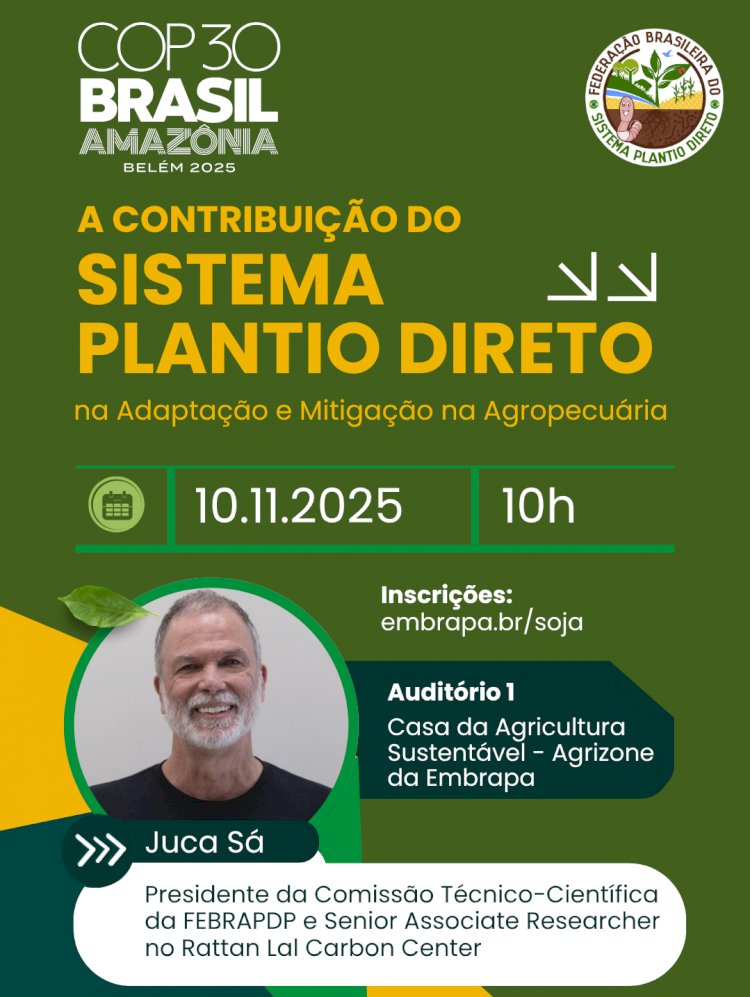 Sistema Plantio Direto abre programação técnica da COP30 com debate sobre agricultura de baixa emissão de carbono