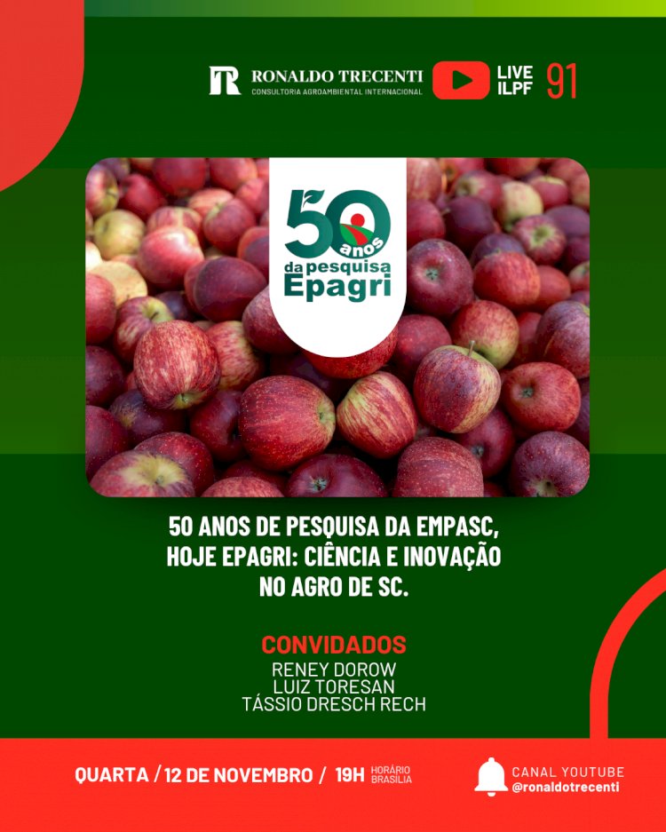 "5 décadas da Pesquisa Epagri" é o tema da Live ILPF desta quarta