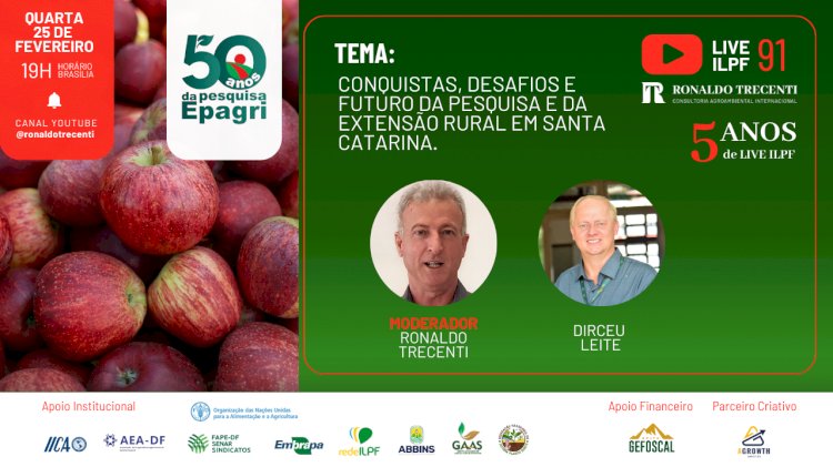 Live celebra 70 anos de Extensão Rural e 50 anos de Pesquisa da Epagri